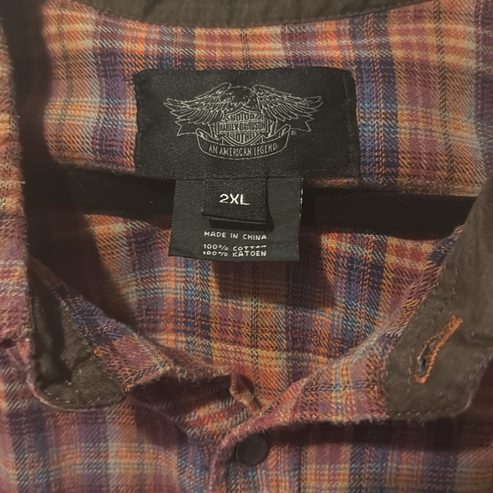 Harley Davidson Plaid Snap Button 100% Cotton Womens 2XL EUC Flannel Logo Biker - Picture 11 of 12